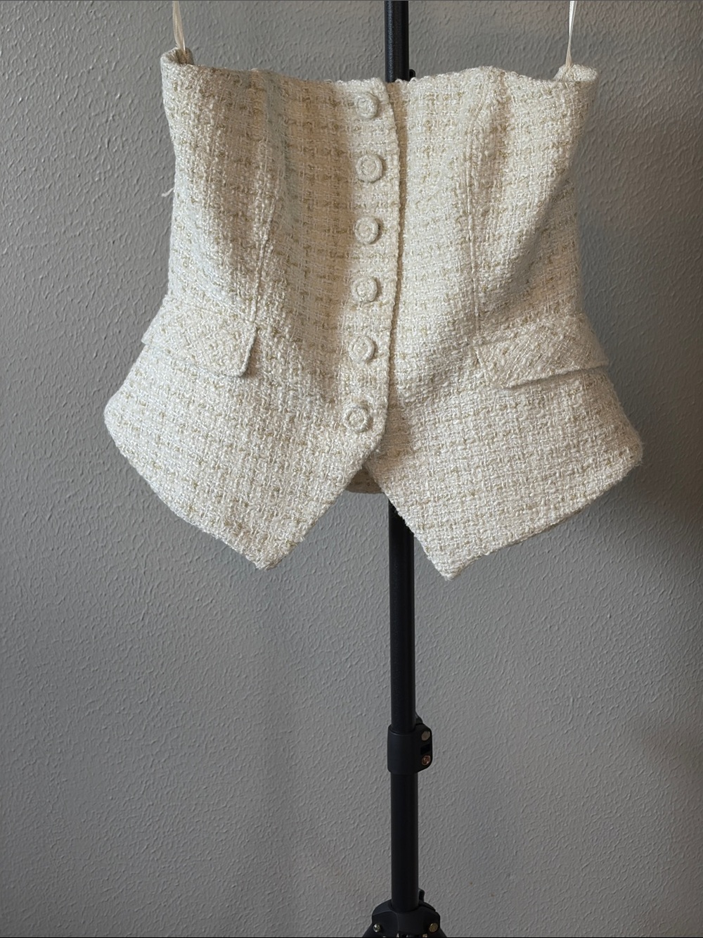 White House Black Market WHBM Tweed Bustier Top Women’s Cream Gold - Size 8 - Picture 2 of 6